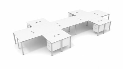 Boss Office Products Simple System 66W L-Shaped Desk with File Pedestal, White, 8/Set (SGSD028-102-WT)