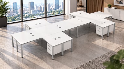 Boss Office Products Simple System 66"W L-Shaped Desk with File Pedestal, White, 8/Set (SGSD028-102-WT)