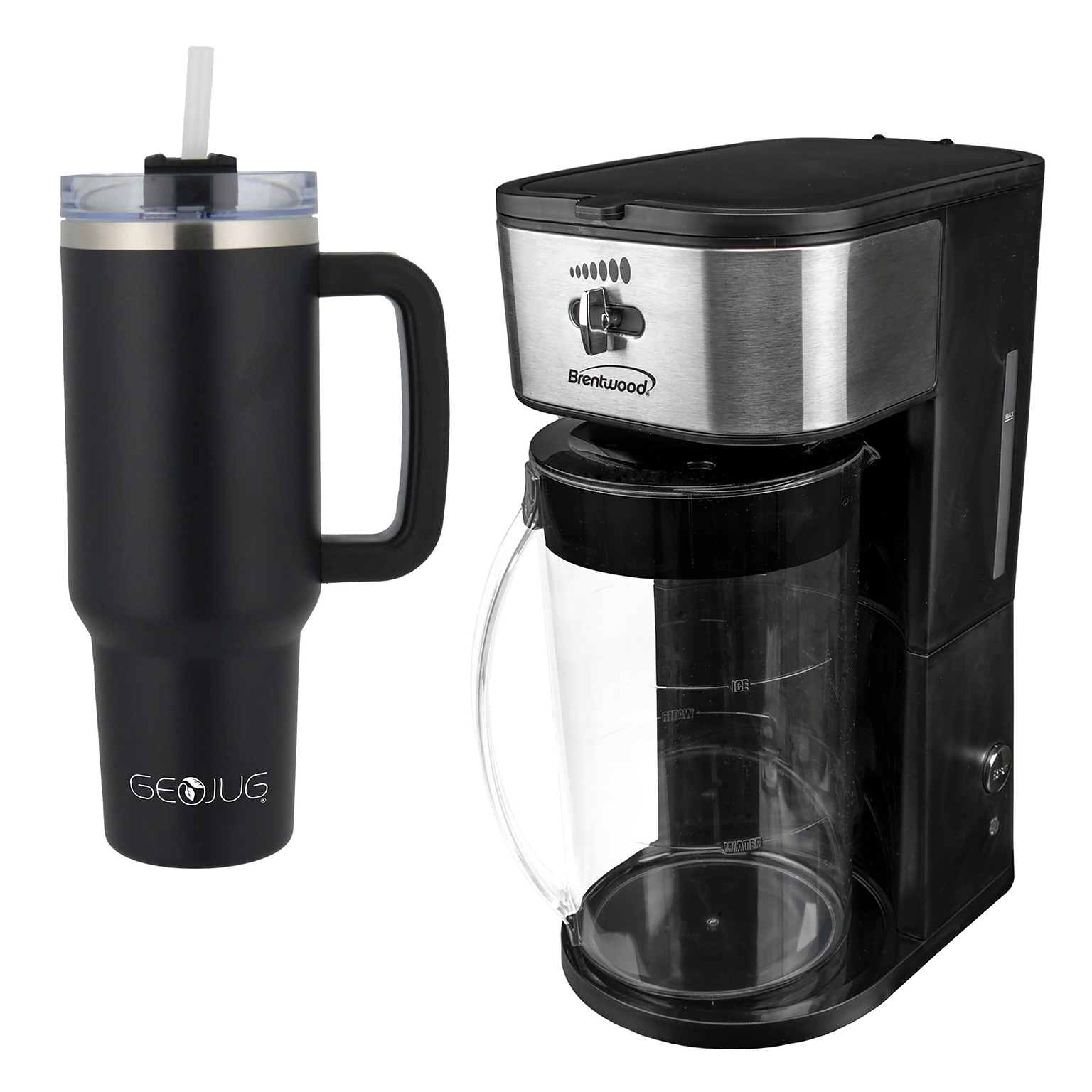 Brentwood 8-Cup Iced Tea & Coffee Maker & 40-oz. Insulated Stainless Steel Tumbler Cup, Black (KITBTWICECOFF02)