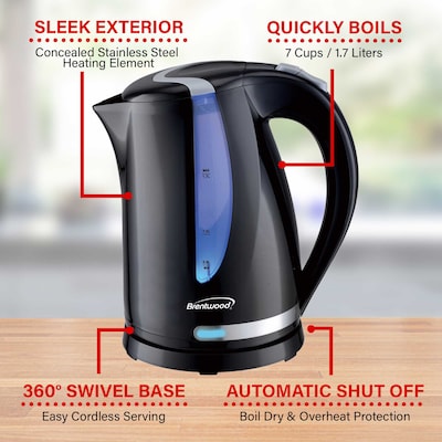 Brentwood 1.7L Cordless Electric Kettle with 24-oz. Vacuum-Insulated Water Bottle, Black/Silver (KITBTWKETTLE01)