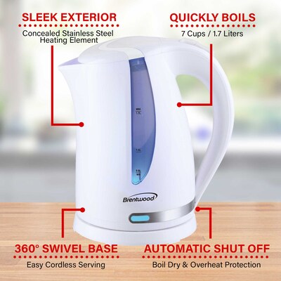 Brentwood 1.7L Cordless Electric Kettle with 24-oz. Vacuum-Insulated Water Bottle, White/Black/Silver (KITBTWKETTLE02)