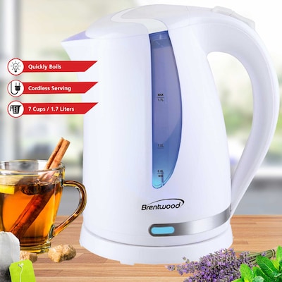 Brentwood 1.7L Cordless Electric Kettle with 24-oz. Vacuum-Insulated Water Bottle, White/Black/Silver (KITBTWKETTLE02)