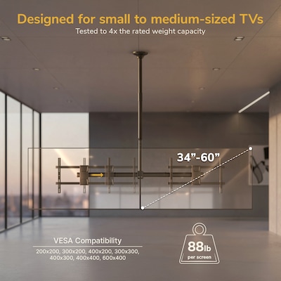Mount-It! Dual TV Ceiling Mount with Long Pole for 35" to 60" TVs, Holds Up to 88 lbs. per Screen, Black (MI-522L)