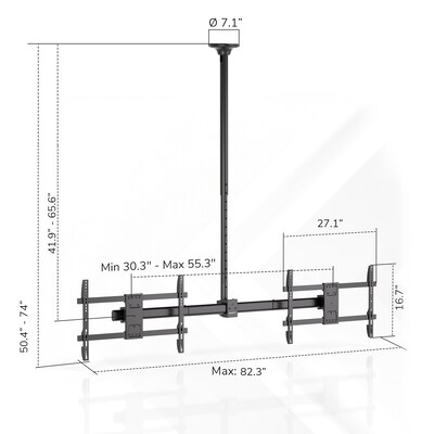 Mount-It! Dual TV Ceiling Mount with Long Pole for 35" to 60" TVs, Holds Up to 88 lbs. per Screen, Black (MI-522L)