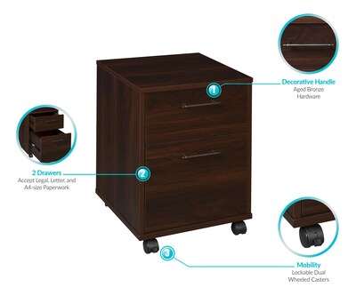 Regency Key West 2-Drawer Mobile File Cabinet, Letter Size, Lockable, 22.28"H x 15.51"W x 15.75"D, Black Cherry (KWF116BC)