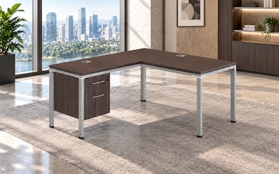 Boss Office Products Simple System 48"W L-Shaped Desk with File Pedestal, Driftwood (SGSD029-110)