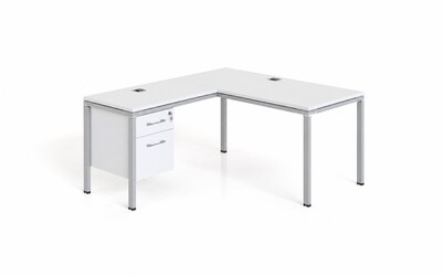 Boss Office Products Simple System 48W L-Shaped Desk with File Pedestal, White (SGSD029-110-WT)