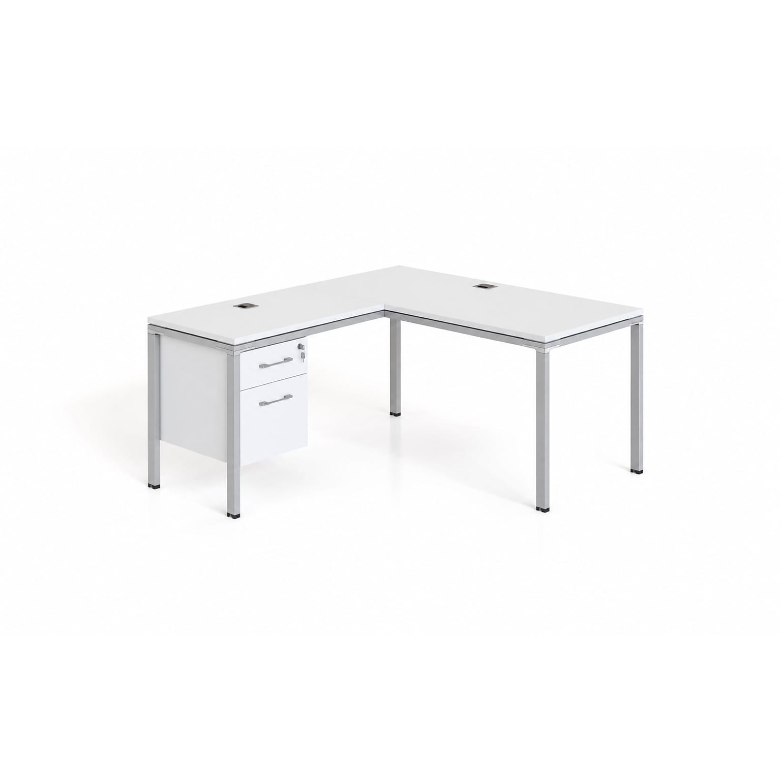 Boss Office Products Simple System 48W L-Shaped Desk with File Pedestal, White (SGSD029-110-WT)