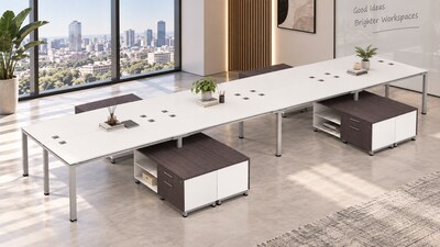 Boss Office Products Simple System 71"W Desk with Storage Cabinet, White, 8/Set (SGSD026-203-WT)