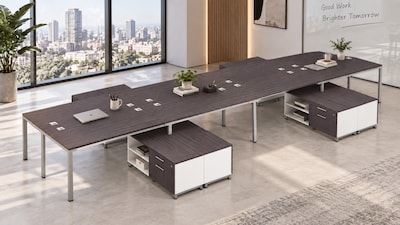 Boss Office Products Simple System 60"W Desk with Storage Cabinet, Driftwood, 8/Set (SGSD026-201)