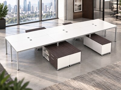 Boss Office Products Simple System 66W Desk with Storage Cabinet, White, 6/Set (SGSD022-102-WT)