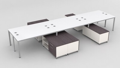 Boss Office Products Simple System 60W Desk with Storage Cabinet, White, 6/Set (SGSD022-201-WT)