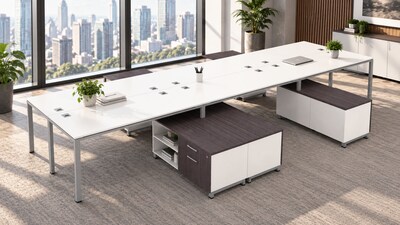 Boss Office Products Simple System 60"W Desk with Storage Cabinet, White, 6/Set (SGSD022-201-WT)
