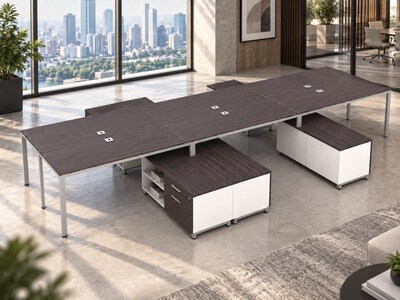 Boss Office Products Simple System 66"W Desk with Storage Cabinet, Driftwood, 6/Set (SGSD022-102)