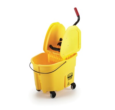 Rubbermaid WaveBrake® 2.0 Janitorial Down-Press Bucket and Wringer, 35 Quart, Yellow (FG757788YEL)