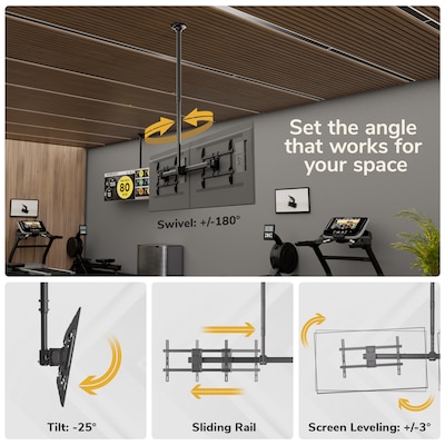 Mount-It! Dual TV Ceiling Mount for 34" to 60" TVs, Holds Up to 88 lbs. per Screen, Black (MI-522S)