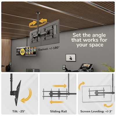 Mount-It! Dual TV Ceiling Mount for 34" to 60" TVs, Holds Up to 88 lbs. per Screen, Black (MI-522S)