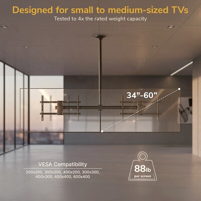 Mount-It! Dual TV Ceiling Mount for 34" to 60" TVs, Holds Up to 88 lbs. per Screen, Black (MI-522S)