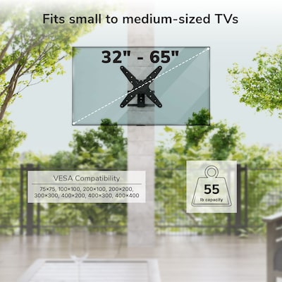 Mount-It! Weatherproof Full-Motion Column TV Mount for 32" to 65" TVs, Holds Up to 55 lbs., Black (MI-414)