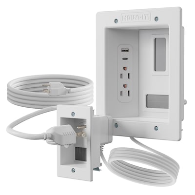 Mount-It! In-Wall Cable Management Kit with 2 Power Outlets, USB-A, USB-C & Power Input Module, White (MI-7289)