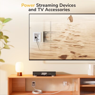 Mount-It! In-Wall Cable Management Kit with 2 Power Outlets, USB-A, USB-C & Power Input Module, White (MI-7289)