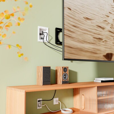 Mount-It! In-Wall Cable Management Kit with 2 Power Outlets, USB-A, USB-C & Power Input Module, White (MI-7289)