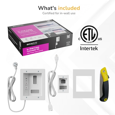 Mount-It! In-Wall Cable Management Kit with 2 Power Outlets, USB-A, USB-C & Power Input Module, White (MI-7289)