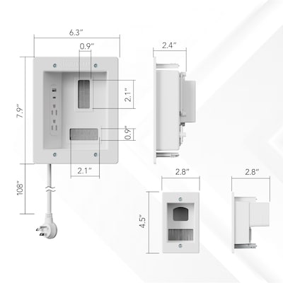 Mount-It! In-Wall Cable Management Kit with 2 Power Outlets, USB-A, USB-C & Power Input Module, White (MI-7289)