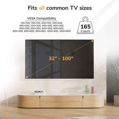 Mount-It! No-Stud Low-Profile TV Wall Mount for 32" to 100" TVs, Holds Up to 220 lbs., Black (MI-417)