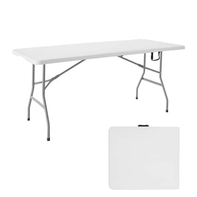 Regency Trestle 60" x 29" Heavy Duty Plastic Folding Table and 4 Chairs, White (TBM6029WH42WH)