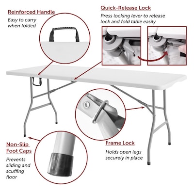 Regency Trestle 60" x 29" Heavy Duty Plastic Folding Table and 4 Chairs, White (TBM6029WH42WH)