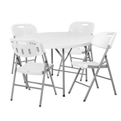 Regency Trestle 48 Heavy Duty Round Folding Table and 4 Chairs, White (TBM48RNDWH42WH)
