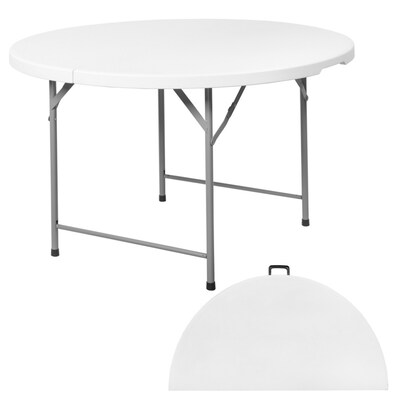 Regency Trestle 48" Heavy Duty Round Folding Table and 4 Chairs, White (TBM48RNDWH42WH)