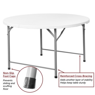 Regency Trestle 48" Heavy Duty Round Folding Table and 4 Chairs, White (TBM48RNDWH42WH)