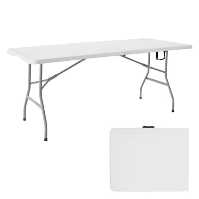 Regency Trestle 72" x 29" Heavy Duty Plastic Folding Table and 6 Chairs, White (TBM7229WH42WH)