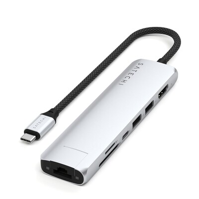Satechi 7-in-1 USB-C Slim Multiport Adapter with Ethernet, Silver (ST-P7SS)