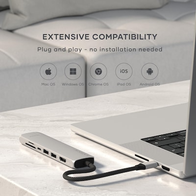Satechi 7-in-1 USB-C Slim Multiport Adapter with Ethernet, Silver (ST-P7SS)