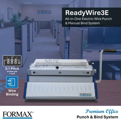 Formax ReadyWire3E Premium Electric Punch and Manual Wire Binding Machine, 135 Sheet Capacity