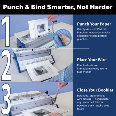 Formax ReadyWire3E Premium Electric Punch and Manual Wire Binding Machine, 135 Sheet Capacity