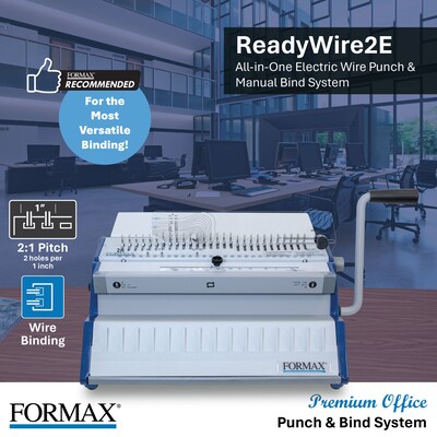Formax ReadyWire2E Premium Electric Punch and Manual Wire Binding Machine, 340 Sheet Capacity