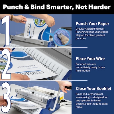 Formax ReadyWire2E Premium Electric Punch and Manual Wire Binding Machine, 340 Sheet Capacity