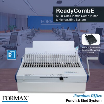 Formax ReadyCombE Premium Electric Punch and Manual Comb Binding Machine, 480 Sheet Capacity