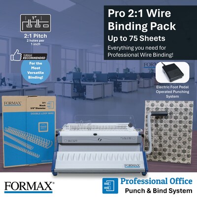 Formax Pro 2:1 Wire Bind Pack with Electric Punch, Punch Die, Manual Wire Binder, and Pack of 100 3/8 Black ReadyWire Spines