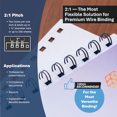 Formax Pro 2:1 Wire Bind Pack with Electric Punch, Punch Die, Manual Wire Binder, and Pack of 50 5/8" Black ReadyWire Spines