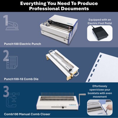 Formax Pro Comb Bind Pack with Electric Punch, Punch Die, and Manual Comb Binder
