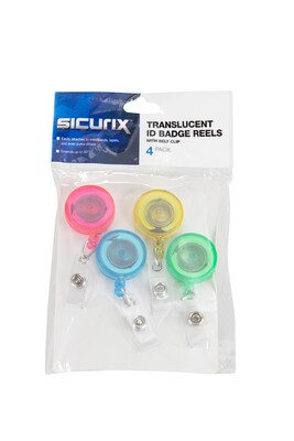 Sicurix Translucent ID Badge Reels Round Belt Clip, Assorted Colors (BAU68894)