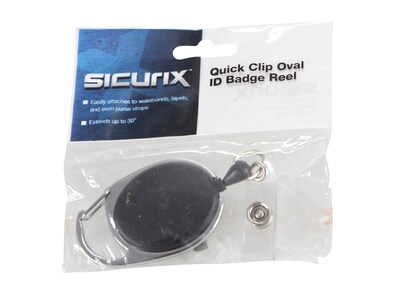 Sicurix Quick Clip ID Badge Reel, Oval, Black (BAU68754)