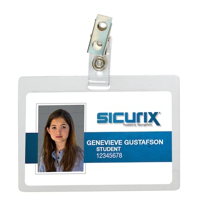 Sicurix Self-Laminating Badge Holder Horizontal Clip, 3-1/2 x 2-1/4, Clear (BAU62916)