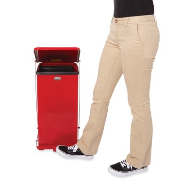 Rubbermaid Defenders® Indoor Square Step-On Trash Can, Red Metal, 6.5 Gallon (FGST12EPLRD)