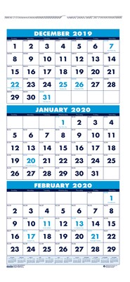 2020 House of Doolittle, 8 x 17, Three-Month Vertical Wall Calendar, Blue (HOD3646)